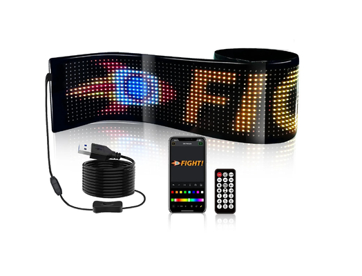 5VDC USB/2A 37x8.5cm LED Matrix Display Panel Mobil Fleksibel Pixel Programmable Scrolling Iklan untuk DIY Animasi Teks