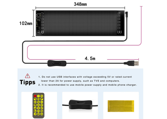 App Control LED Sign Board 20*64 Fleksibel USB Programmable Custom Scrolling Message Car Signs Digital Display