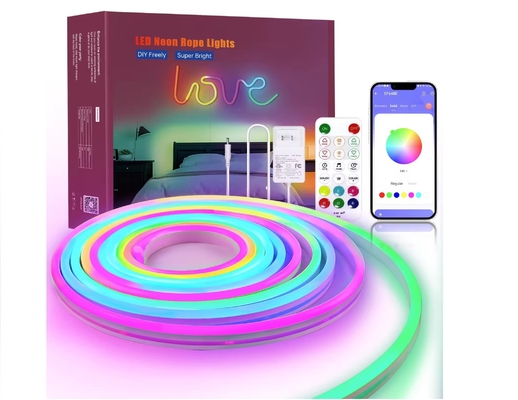 Set Lampu Strip Lari Digital DIY Pintar DIY Strip Lampu Sekitar Silikon Fleksibel Neon Led RGB Warna Penuh 5M Aplikasi TUYA