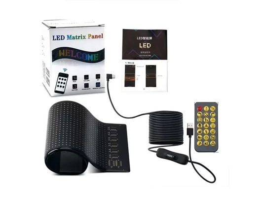 5VDC USB/2A 37x8.5cm LED Matrix Display Panel Mobil Fleksibel Pixel Programmable Scrolling Iklan untuk DIY Animasi Teks