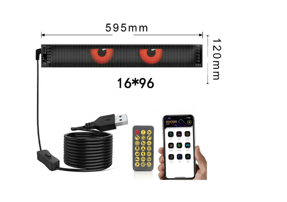 5VDC USB/2A 37x8.5cm LED Matrix Display Panel Mobil Fleksibel Pixel Programmable Scrolling Iklan untuk DIY Animasi Teks