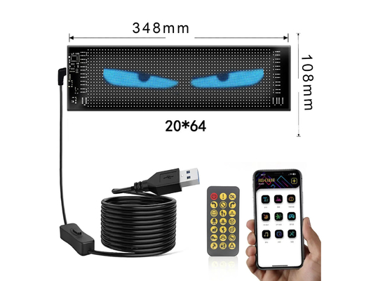 5VDC USB/2A 37x8.5cm LED Matrix Display Panel Mobil Fleksibel Pixel Programmable Scrolling Iklan untuk DIY Animasi Teks