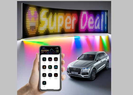 Jendela mobil LED Digital Display Screen Multi-fungsi Programmable Advertising Dekoratif Board Matrix