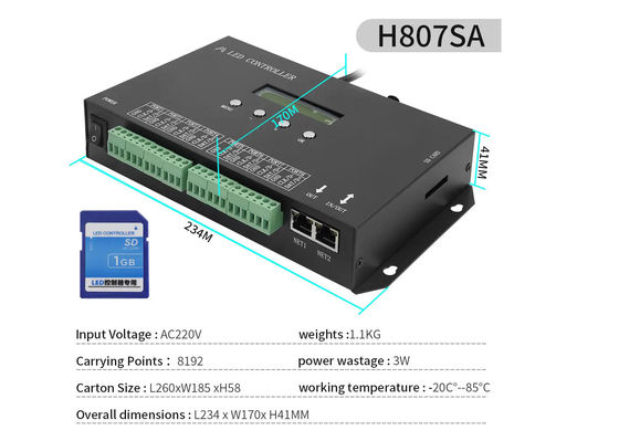 Pengontrol LED SPI yang Dapat Diprogram DMX512 H807SA 8192 Piksel Untuk DMX512 WS2811 WS2812B WS2815 APA102 Led Strip