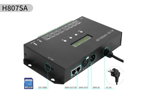 Pengontrol LED SPI yang Dapat Diprogram DMX512 H807SA 8192 Piksel Untuk DMX512 WS2811 WS2812B WS2815 APA102 Led Strip